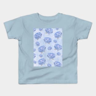 Watercolour blue peonies flowery pattern Kids T-Shirt